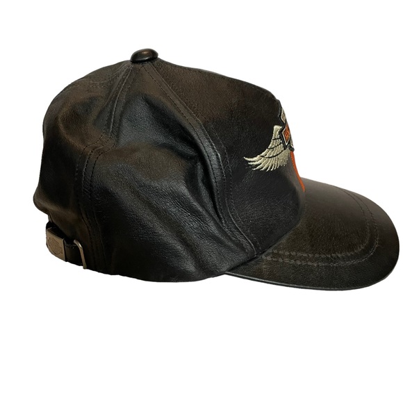 Vintage Genuine Leather Harley Davidson Strap-back  Motorcycle Riding Hat Cap - Picture 7 of 16